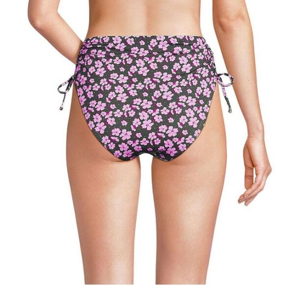 Land's End Adjustable high leg waist bikini swim bottom olive green pansy Var - Picture 2 of 4